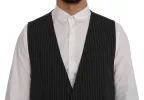 Elegant Gray Striped Vest Waistcoat sold by Louxly