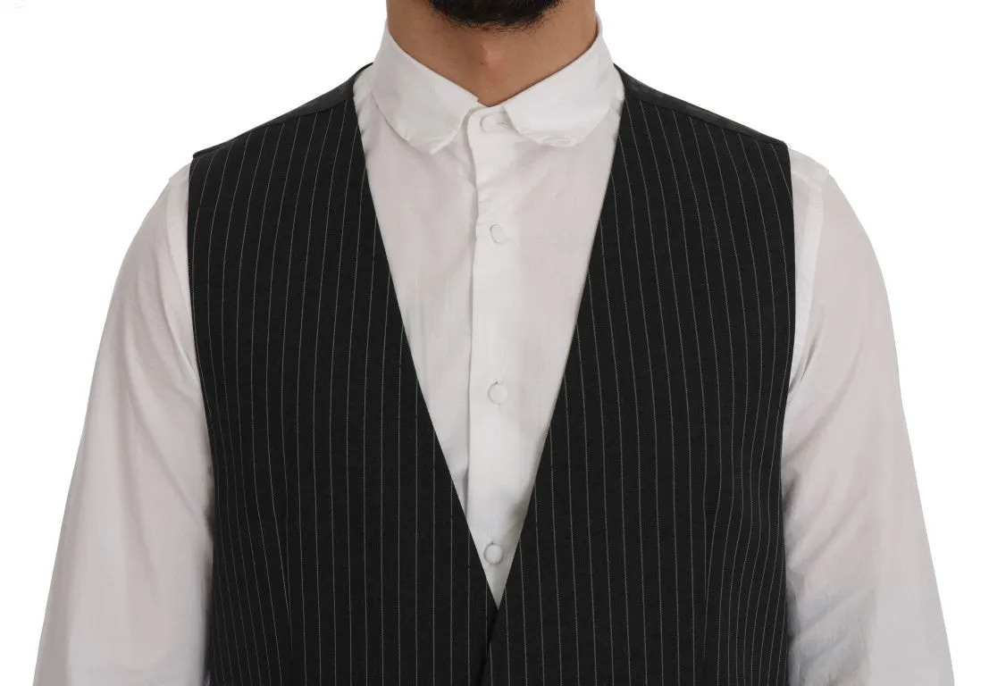 Elegant Gray Striped Vest Waistcoat sold by Louxly product image thumbnail 4