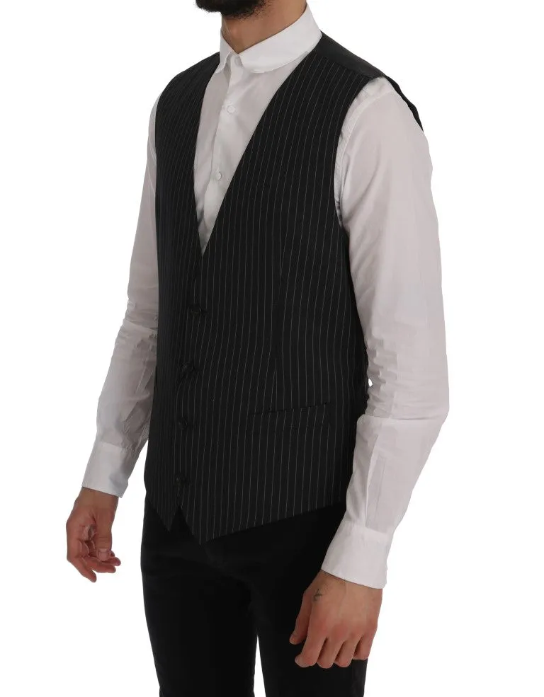 Elegant Gray Striped Vest Waistcoat sold by Louxly product image thumbnail 2