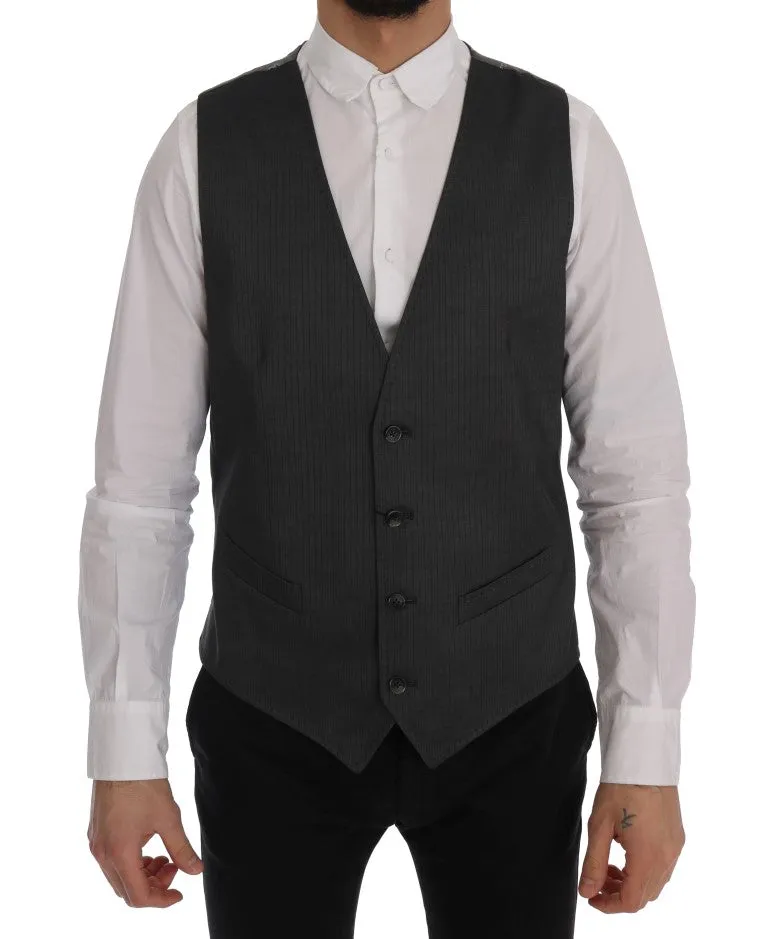 Sleek Gray Single-Breasted Waistcoat Vest sold by Louxly