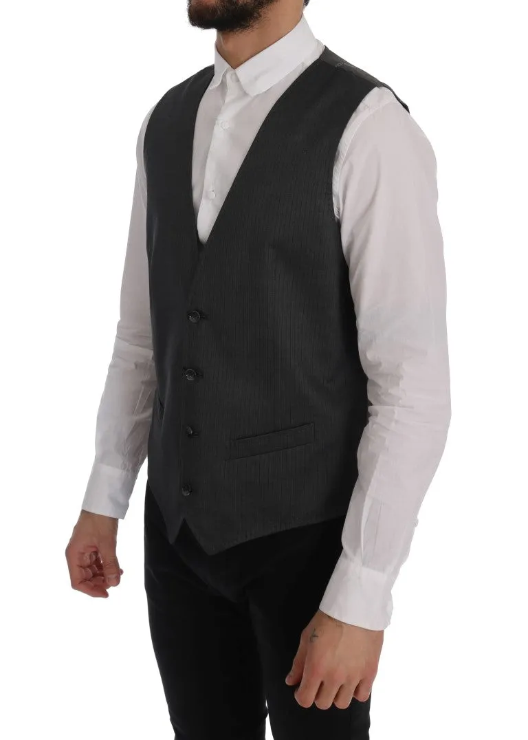 Sleek Gray Single-Breasted Waistcoat Vest sold by Louxly product image thumbnail 2