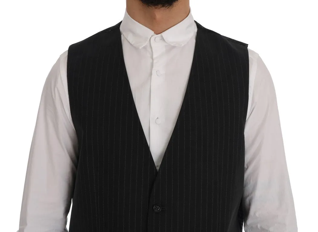Elegant Gray Striped Men's Waistcoat Vest sold by Louxly product image thumbnail 4