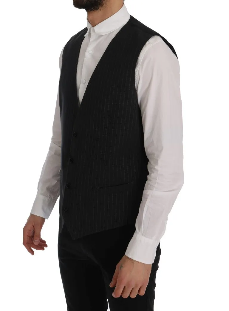 Elegant Gray Striped Men's Waistcoat Vest sold by Louxly product image thumbnail 2