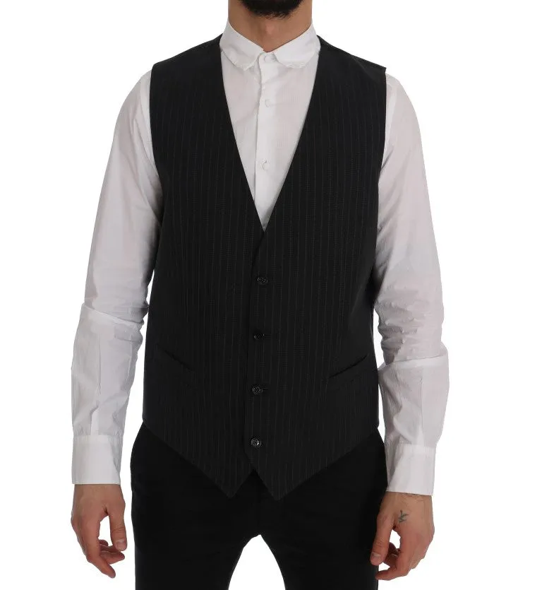 Elegant Gray Striped Men's Waistcoat Vest sold by Louxly