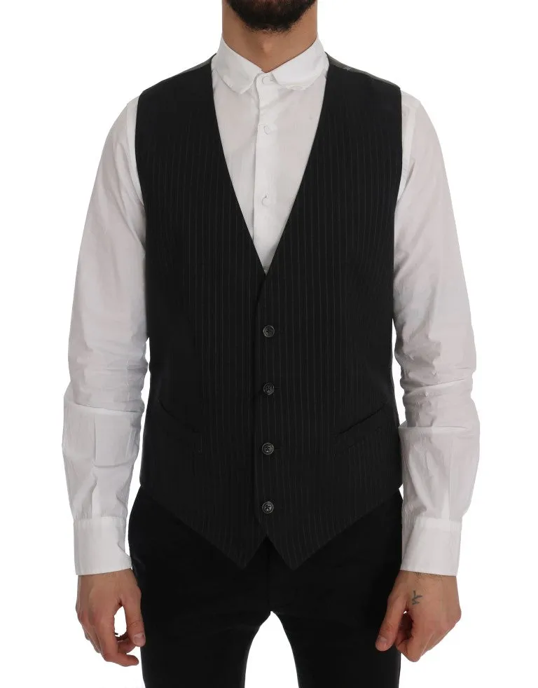 Elegant Striped Gray Waistcoat Vest sold by Louxly