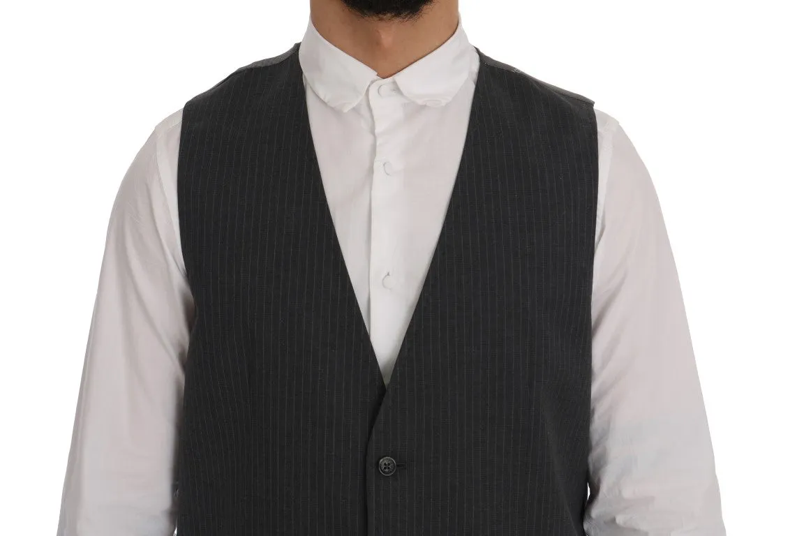 Elegant Gray Striped Waistcoat Vest sold by Louxly product image thumbnail 4