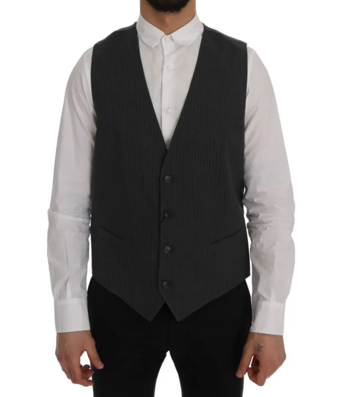 Elegant Gray Striped Waistcoat Vest sold by Louxly