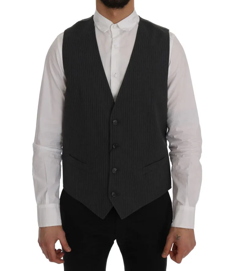 Elegant Gray Striped Waistcoat Vest sold by Louxly