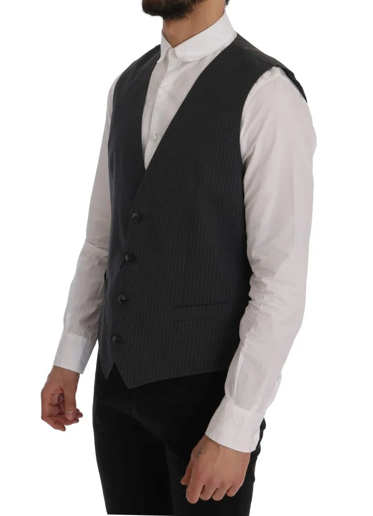 Elegant Gray Striped Waistcoat Vest sold by Louxly product image thumbnail 2
