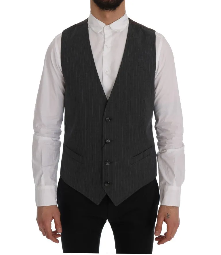 Elegant Striped Gray Waistcoat Vest sold by Louxly