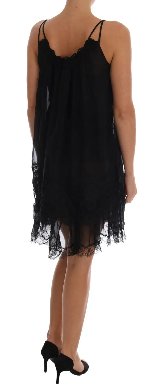 Elegant Black Silk Lace Chemise Dress sold by Louxly product image thumbnail 3