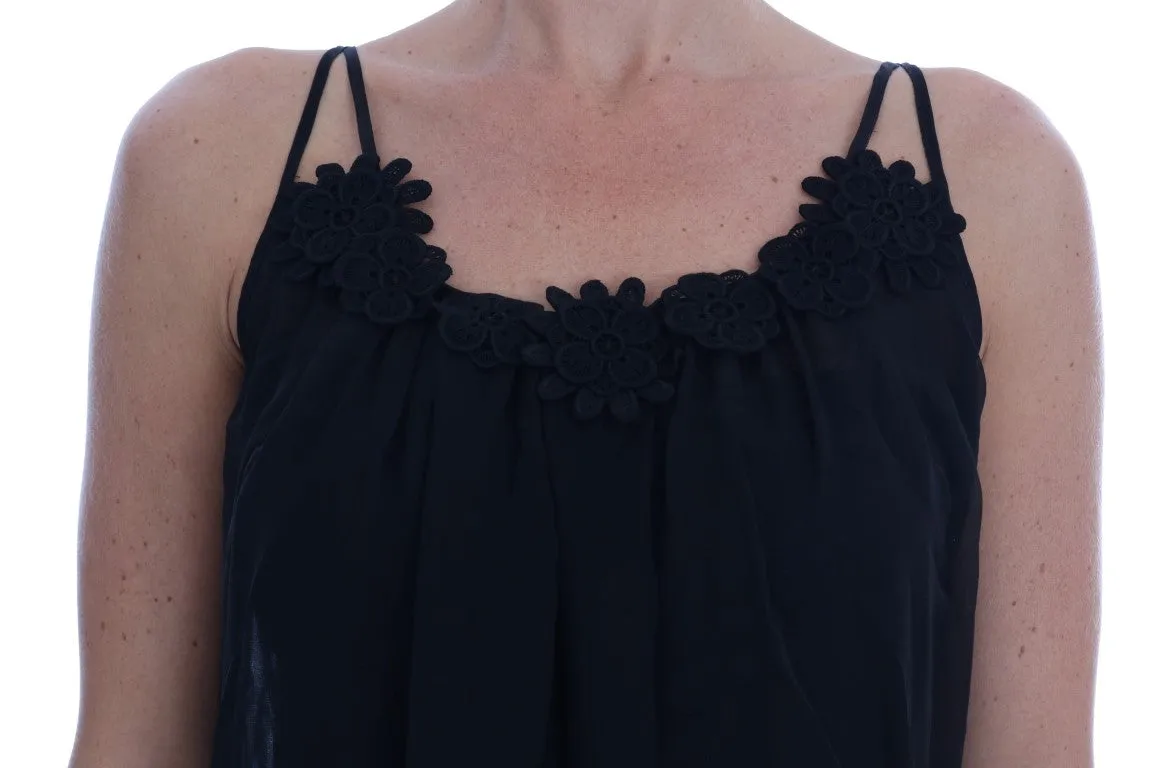 Elegant Black Silk Lace Chemise Dress sold by Louxly product image thumbnail 4
