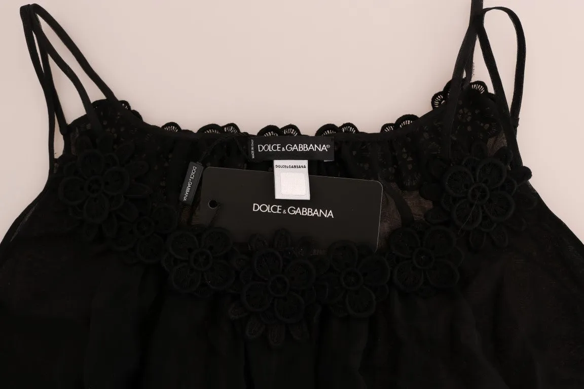 Elegant Black Silk Lace Chemise Dress sold by Louxly product image thumbnail 5