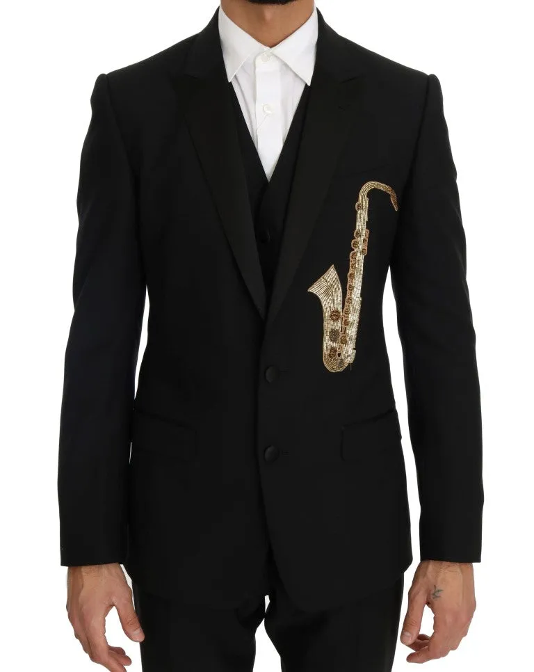 Elegant Black Three-Piece Suit with Saxophone Embroidery sold by Louxly product image thumbnail 4