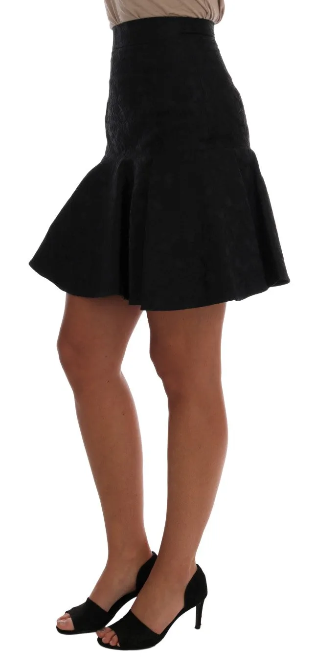 Elegant Black Floral Jacquard A-Line Skirt sold by Louxly product image thumbnail 2