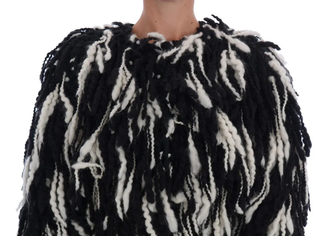 Black and White Fringed Wool Coat Jacket sold by Louxly product image thumbnail 5
