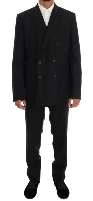 Elegant Black Wool Three-Piece Suit sold by Louxly