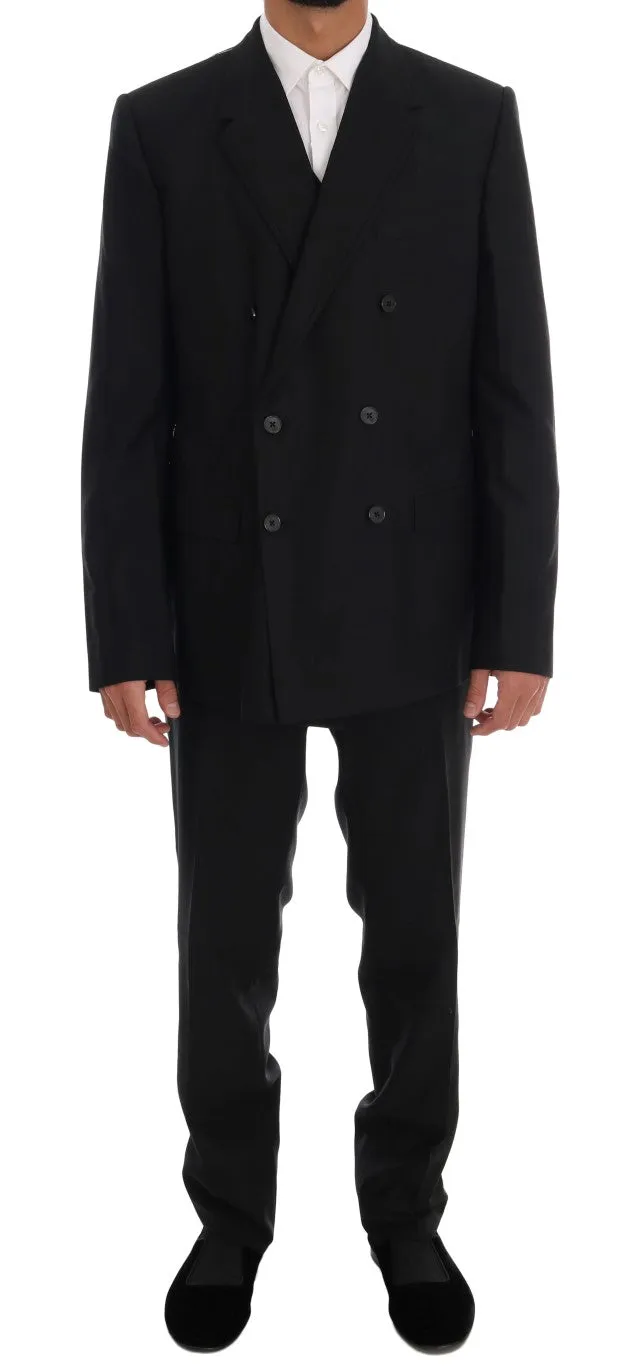 Elegant Black Wool Three-Piece Suit sold by Louxly