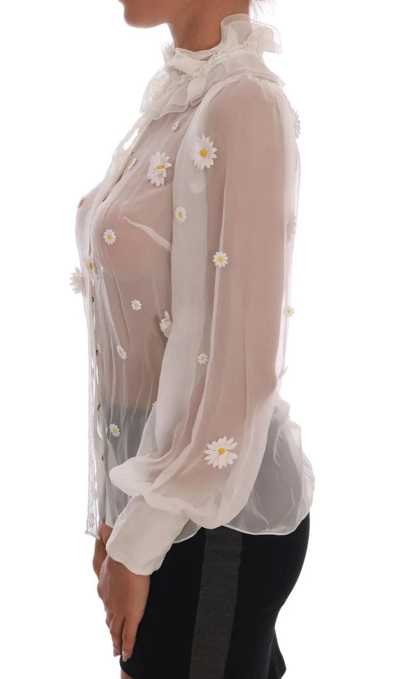 Elegant White Silk Daisy Blouse sold by Louxly product image thumbnail 3