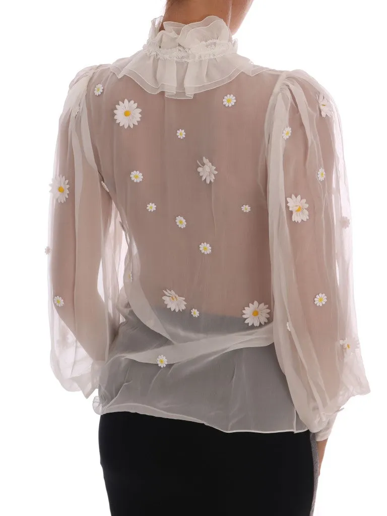 Elegant White Silk Daisy Blouse sold by Louxly product image thumbnail 4