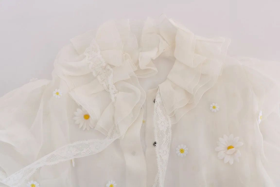 Elegant White Silk Daisy Blouse sold by Louxly product image thumbnail 5