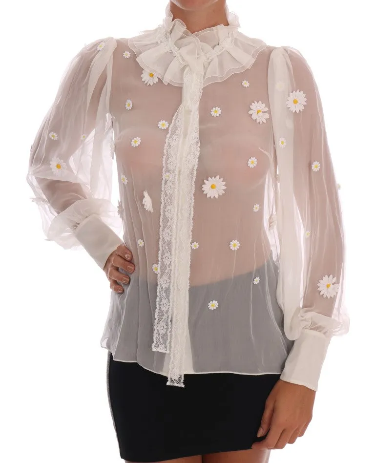 Elegant White Silk Daisy Blouse sold by Louxly product image thumbnail 2