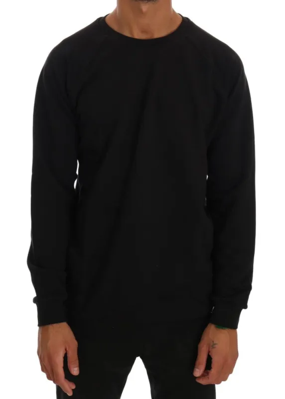 Elegant Black Cotton Crewneck Sweater sold by Louxly
