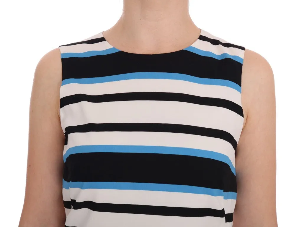 Elegant Sleeveless Striped Silk Shift Dress sold by Louxly product image thumbnail 4