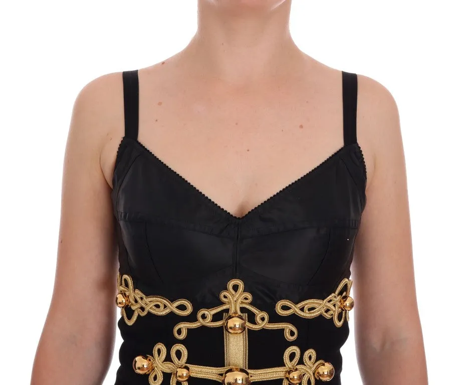 Elegant Black A-Line Sleeveless Dress with Gold Details sold by Louxly product image thumbnail 5