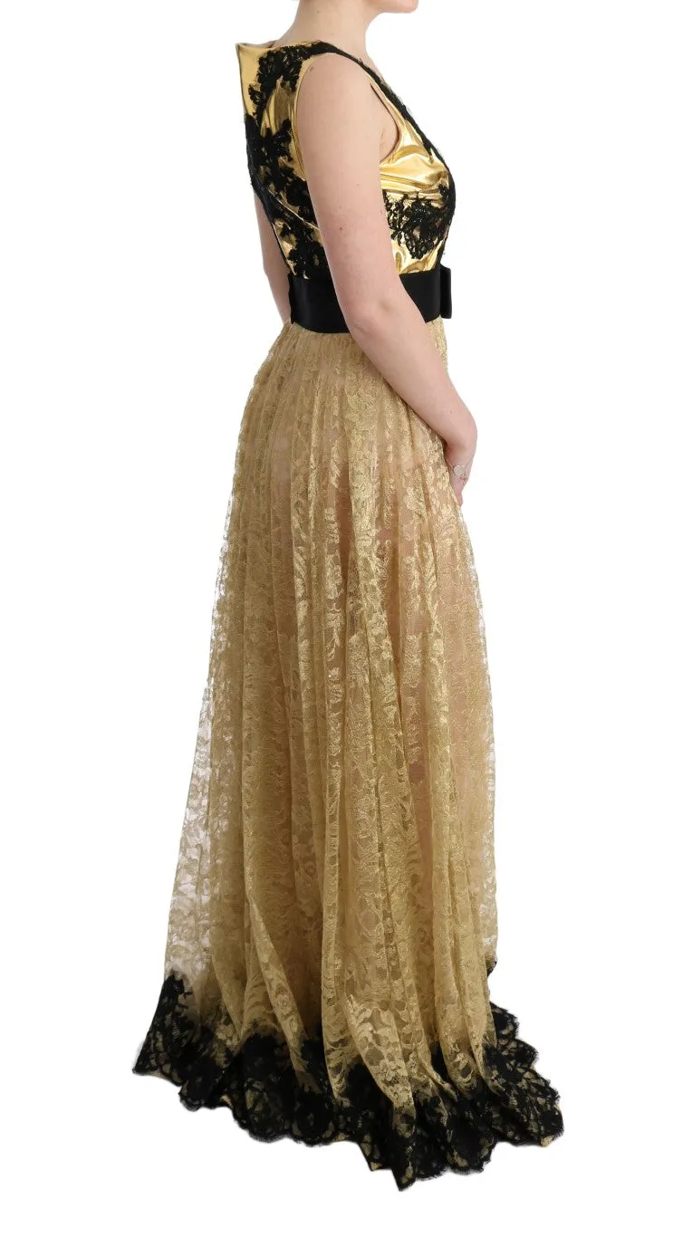 Elegant Gold Floral Lace Gown Dress sold by Louxly product image thumbnail 4