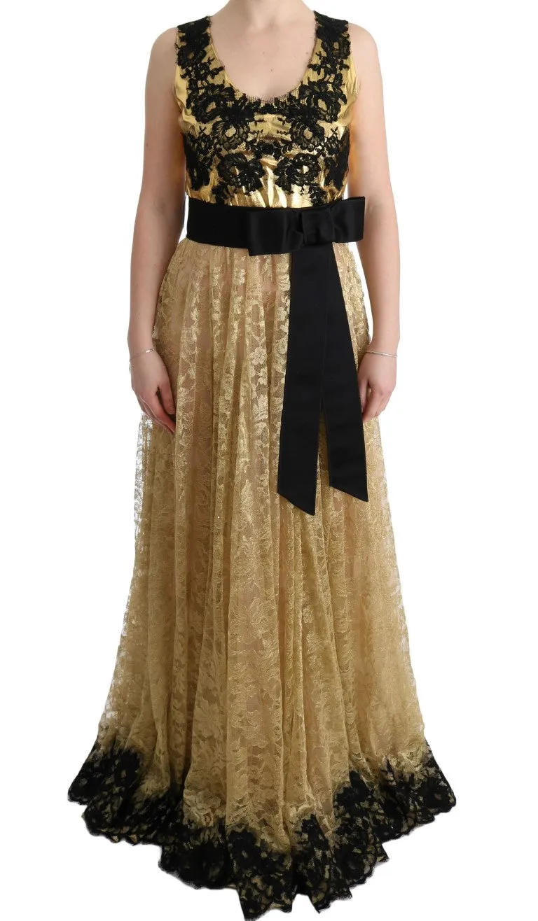 Elegant Gold Floral Lace Gown Dress sold by Louxly