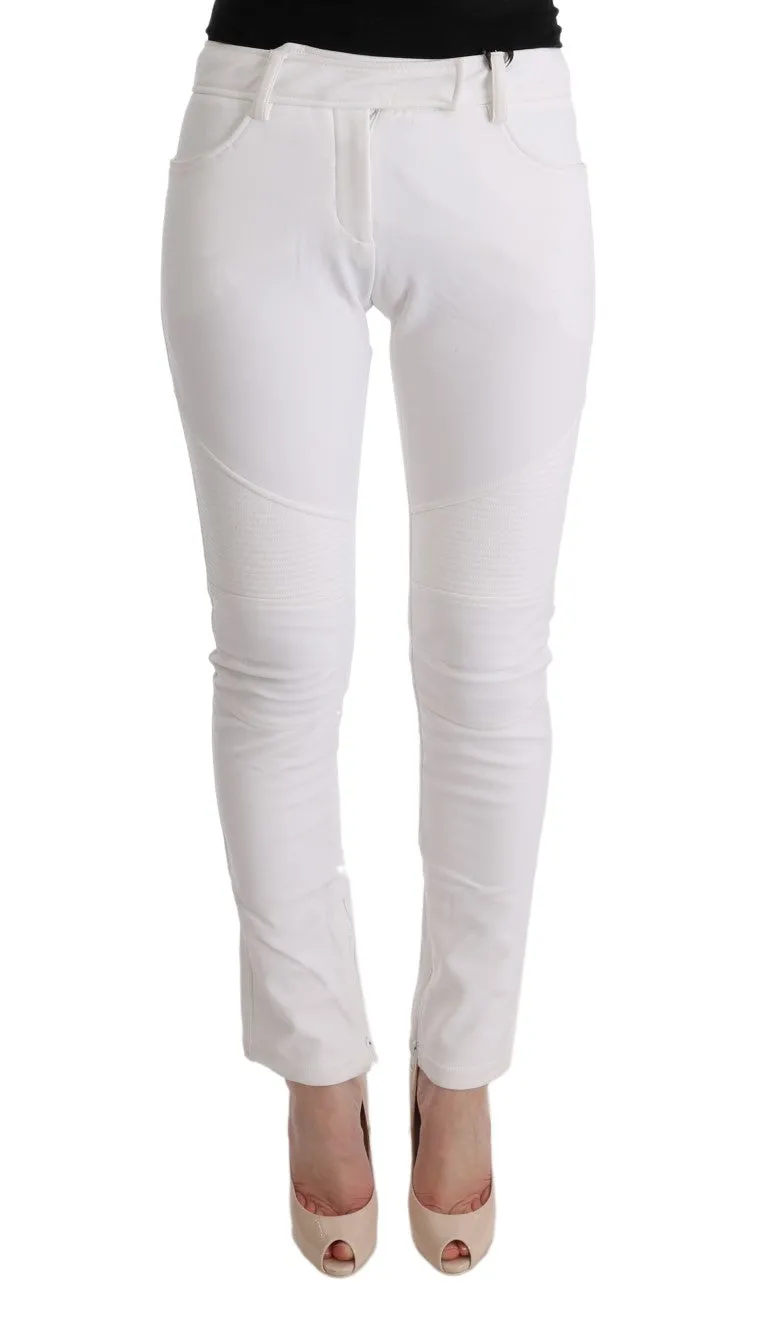 Chic White Slim Fit Cotton Trousers sold by Louxly