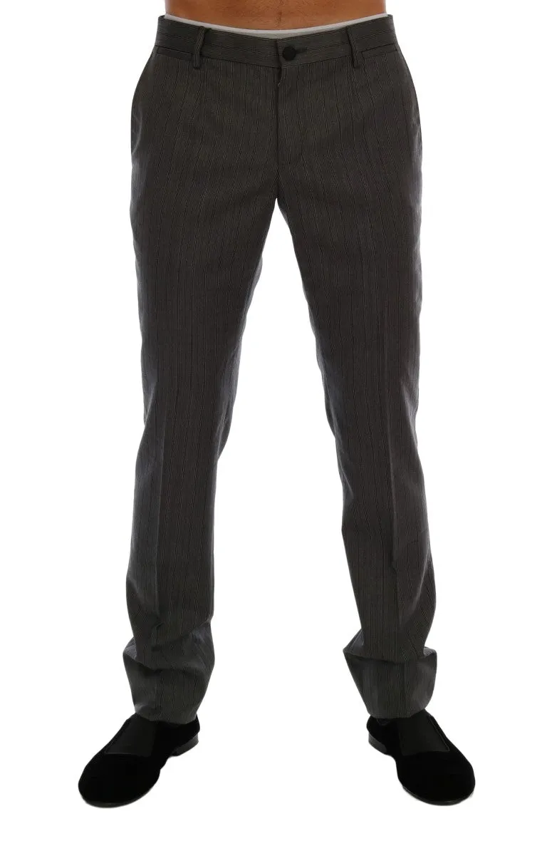 Elegant Gray Striped Wool Formal Trousers sold by Louxly