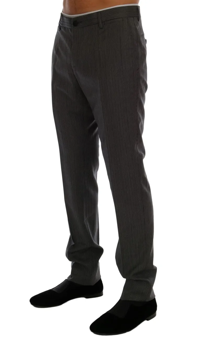 Elegant Gray Striped Wool Formal Trousers sold by Louxly product image thumbnail 2