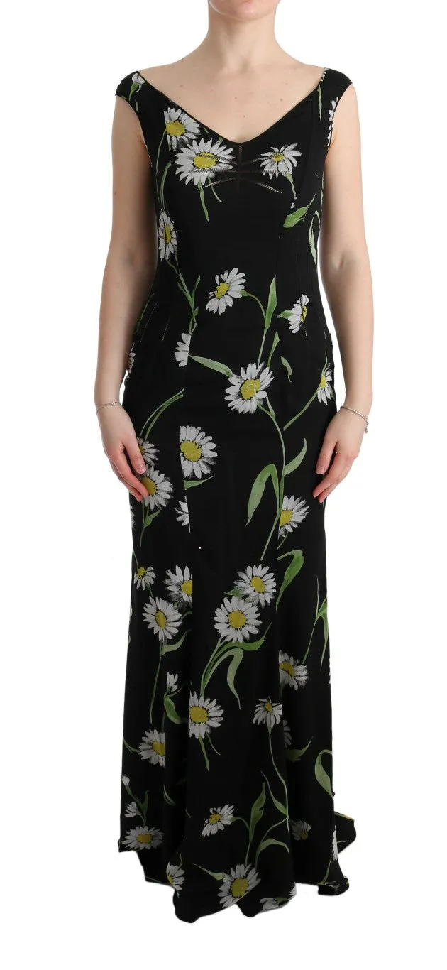 Sunflower Print Full Length Sheath Dress sold by Louxly