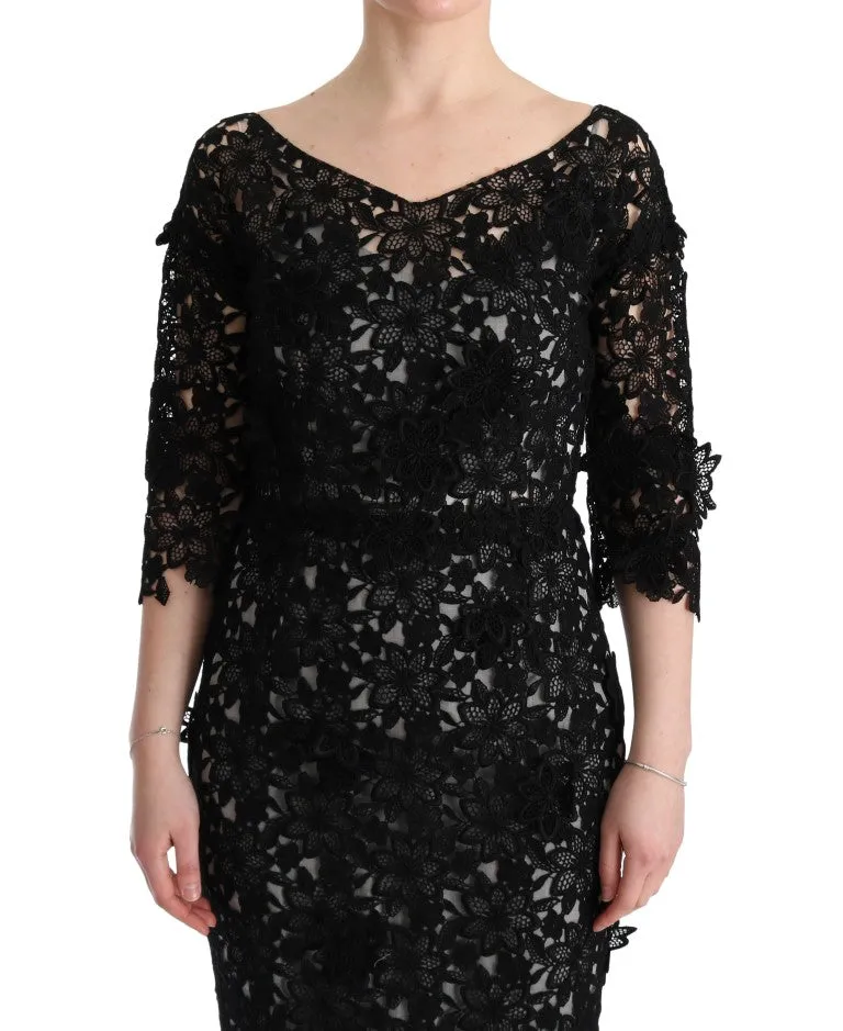 Elegant Black Maxi Shift Dress with Floral Applique sold by Louxly product image thumbnail 5