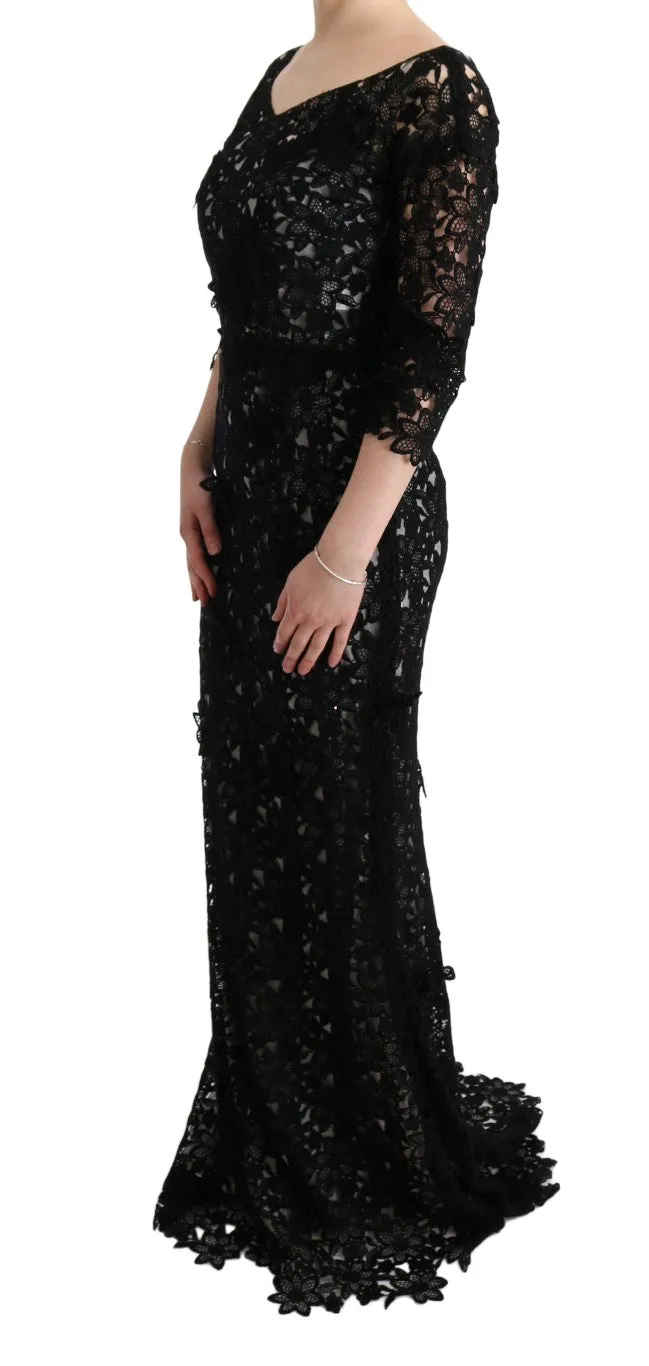 Elegant Black Maxi Shift Dress with Floral Applique sold by Louxly product image thumbnail 2