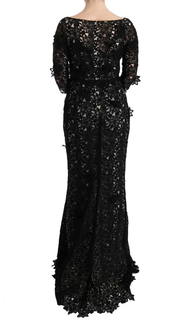 Elegant Black Maxi Shift Dress with Floral Applique sold by Louxly product image thumbnail 3