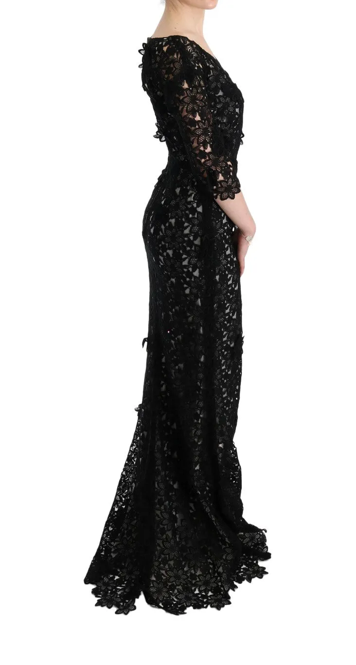 Elegant Black Maxi Shift Dress with Floral Applique sold by Louxly product image thumbnail 4