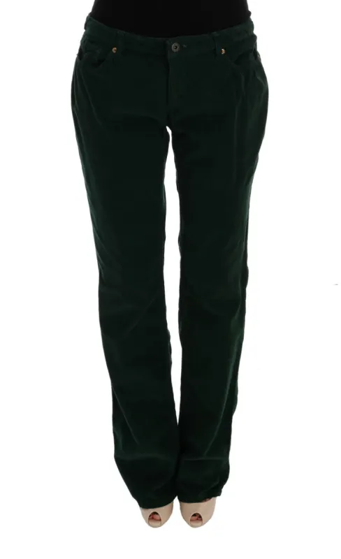 Elegant Green Cotton Blend Trousers sold by Louxly