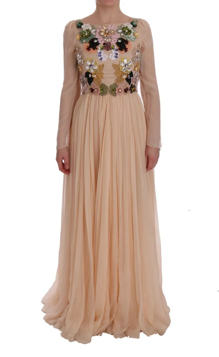 Elegant Floral Embroidered Silk Maxi Dress sold by Louxly