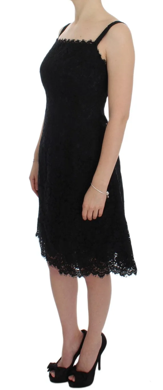Elegant Black Floral Lace Knee-Length Dress sold by Louxly product image thumbnail 2