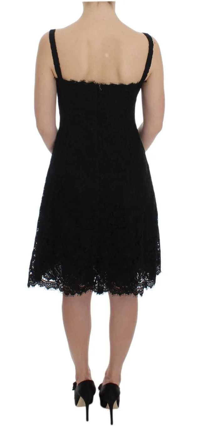 Elegant Black Floral Lace Knee-Length Dress sold by Louxly product image thumbnail 3