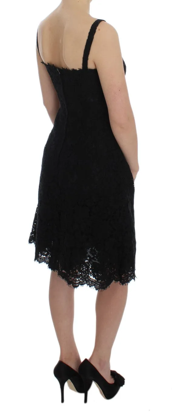 Elegant Black Floral Lace Knee-Length Dress sold by Louxly product image thumbnail 4