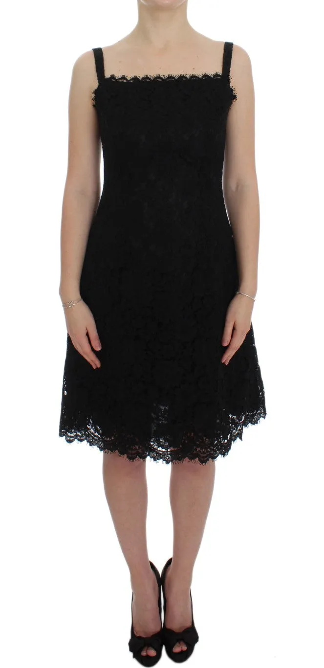 Elegant Black Floral Lace Knee-Length Dress sold by Louxly