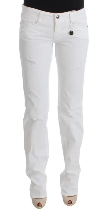 Chic Slim Fit White Cotton Jeans sold by Louxly