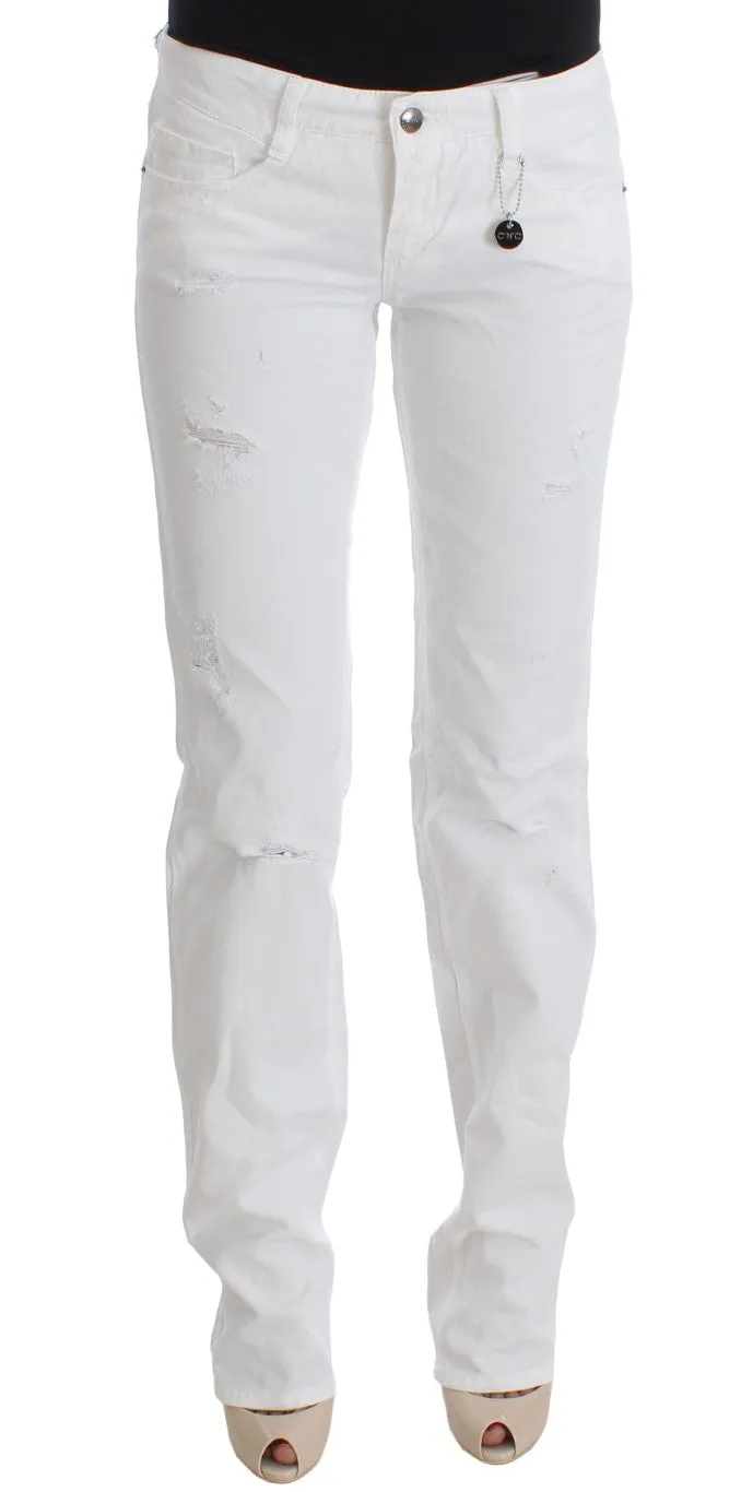 Chic Slim Fit White Cotton Jeans sold by Louxly