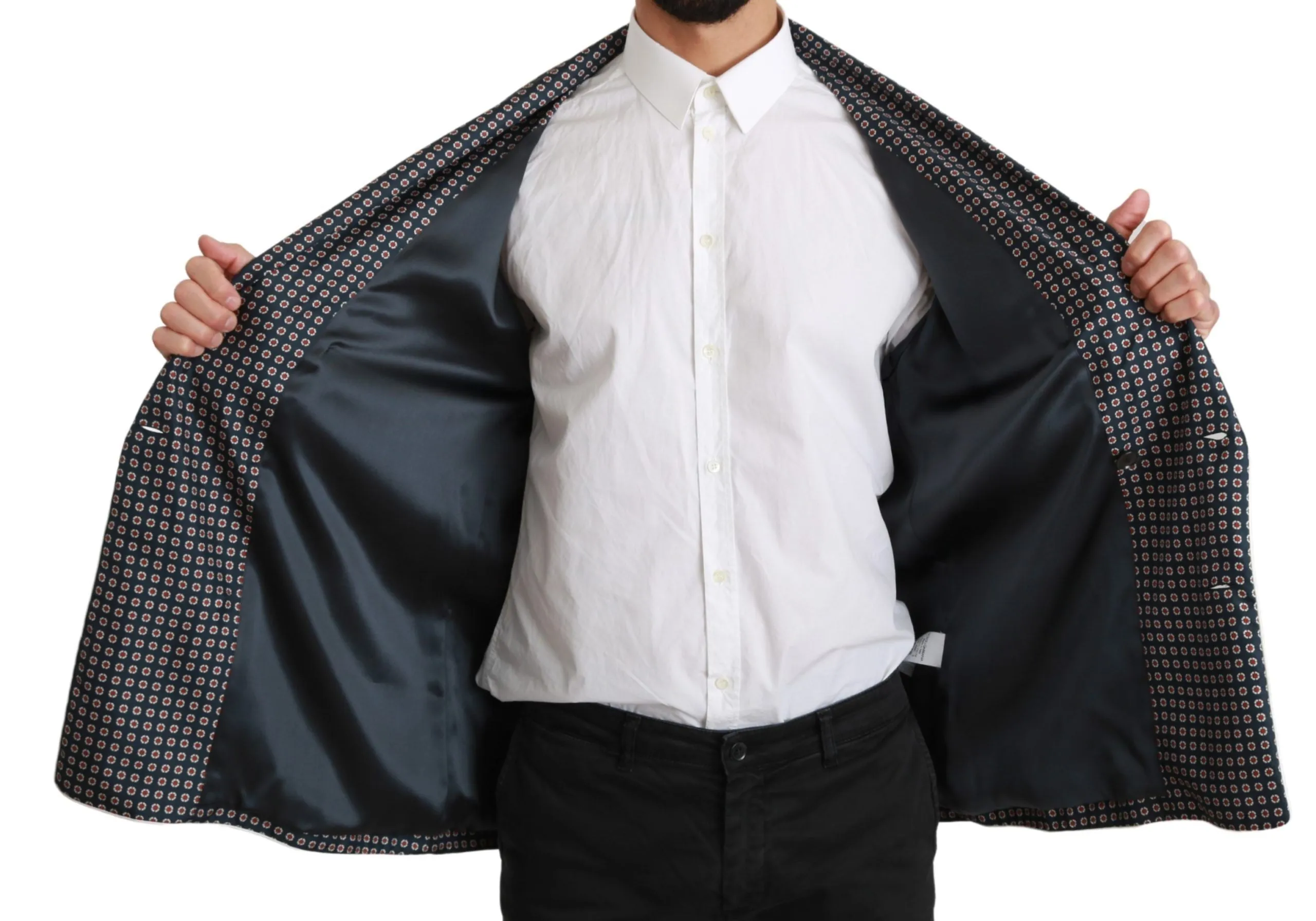 Elegant Navy Silk Double Breasted Coat sold by Louxly product image thumbnail 5