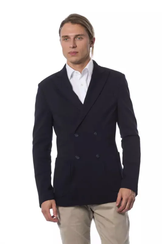 Blue Viscose Men Blazer sold by Louxly