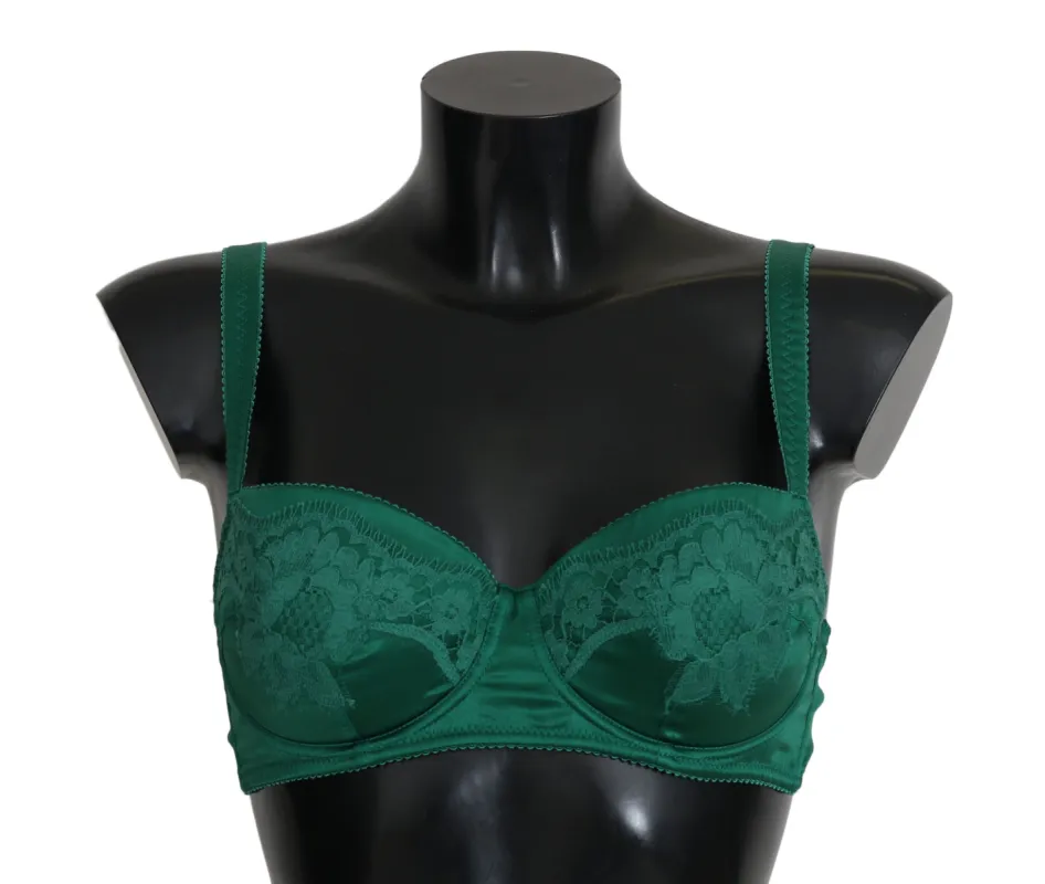 Enchanting Green Floral Lace Silk Bra sold by Louxly